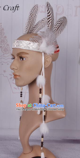 Halloween Savage Catwalks Feather Headdress Cosplay Apache Knight Feather Hair Clasp for Adults