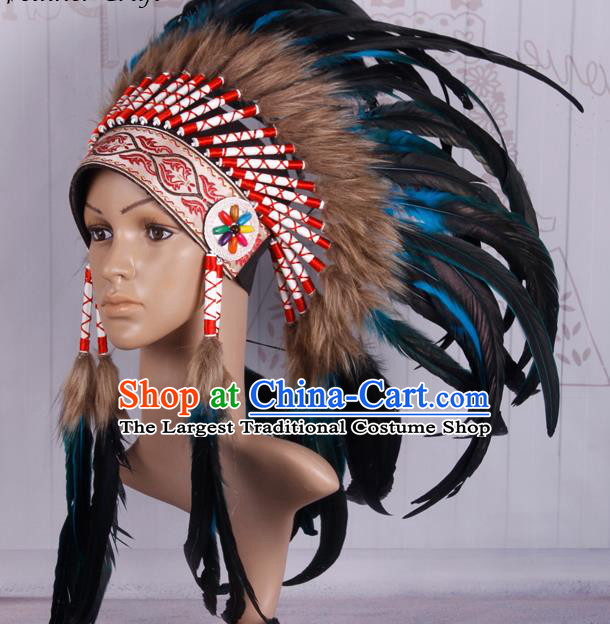 Halloween Donald Catwalks Deluxe Colorful Feather Headdress Cosplay Apache Knight Feather Hat for Adults