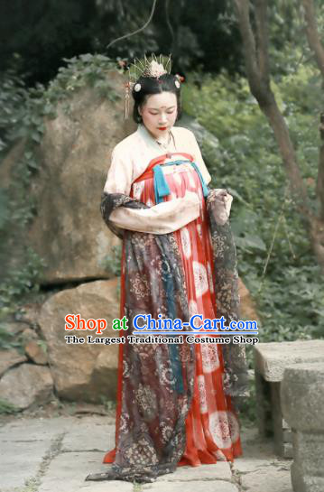 Chinese Ancient Imperial Consort Red Hanfu Dress Tang Dynasty Palace Embroidered Costumes for Women