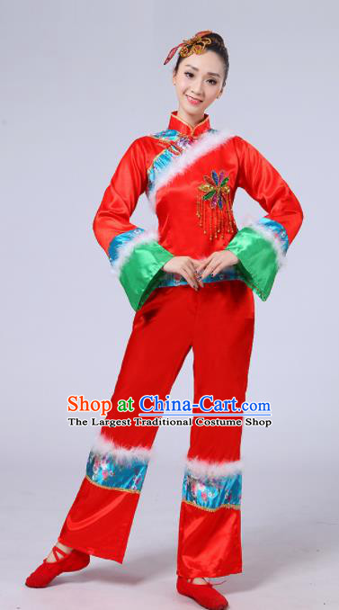 Chinese Traditional Classical Dance Costumes Folk Dance Fan Dance Red Clothing for Women