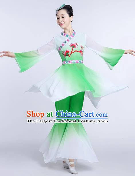 Chinese Traditional Classical Dance Costumes Folk Dance Yanko Fan Dance Green Clothing for Women