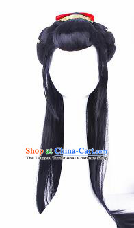 Traditional Chinese Drama Peri Wigs Sheath Ancient Swordswoman Handmade Chignon Hair Accessories for Women