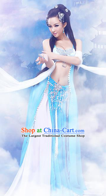 Chinese Traditional Court Dancer Consort Costumes Ancient Fairy Hanfu Sexy Dress and Headpiece for Women