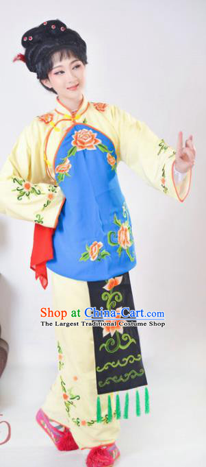 Chinese Traditional Peking Opera Mui Tsai Yellow Costumes Ancient Young Lady Dress for Adults