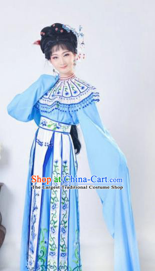 Chinese Traditional Peking Opera Queen Blue Costumes Ancient Empress Dress for Adults