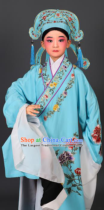 Traditional China Beijing Opera Costume Gifted Scholar Embroidered Robe and Hat Ancient Chinese Peking Opera Embroidery Clothing