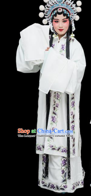 Chinese Traditional Peking Opera Diva Costumes Ancient Countess White Dress for Adults