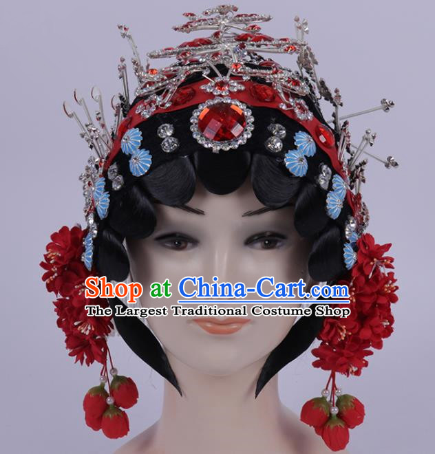 Chinese Traditional Peking Opera Diva Hair Accessories Ancient Princess Red Crystal Hairpins for Women