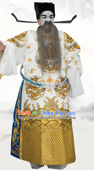 Chinese Traditional Peking Opera Old Men Costume Ancient Prime Minister White Embroidered Robe for Adults