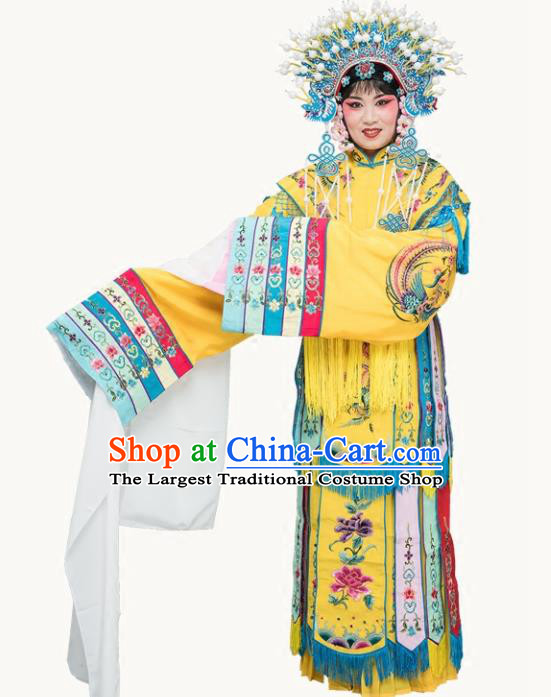 Chinese Traditional Beijing Opera Actress Costumes Ancient Imperial Consort Yellow Embroidered Dress for Adults