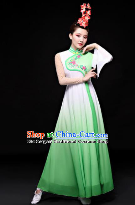 Chinese Traditional Folk Dance Costume Classical Dance Fan Dance Green Dress for Women