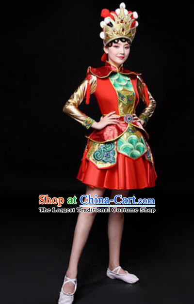 Chinese Traditional Mongol Nationality Folk Dance Costume Mongolian Minority Dance Red Dress for Women