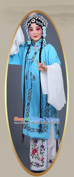 Chinese Traditional Beijing Opera Actress Costumes Ancient Nobility Lady Blue Dress for Adults