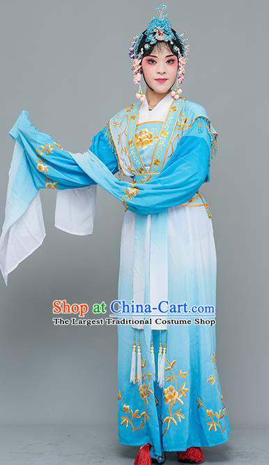 Chinese Traditional Peking Opera Nobility Lady Costumes Ancient Peri Blue Dress for Adults