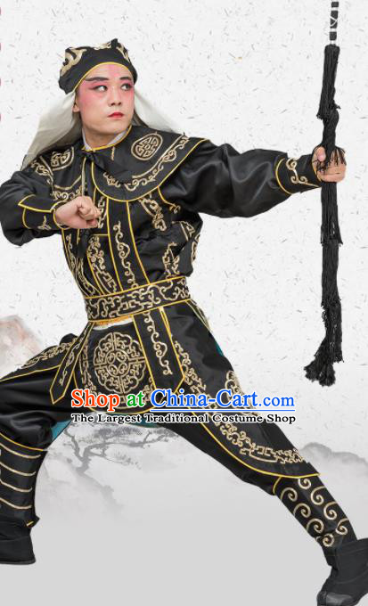 Chinese Traditional Peking Opera Takefu Costume Ancient Soldier Black Clothing for Adults