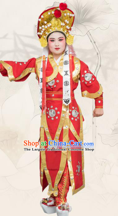 Chinese Traditional Peking Opera Takefu Costume Ancient Soldier Red Clothing for Adults