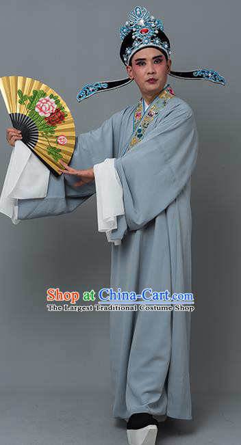 Chinese Traditional Peking Opera Niche Costume Ancient Gifted Scholar Grey Robe for Adults