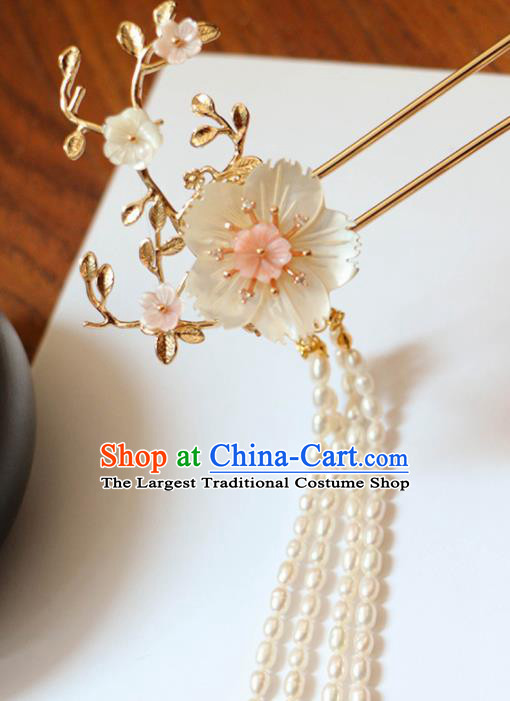 Chinese Traditional Handmade Shell Flower Hair Clip Hair Accessories Ancient Tassel Hairpins for Women