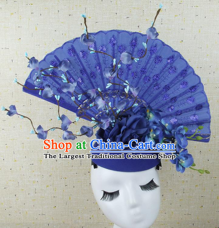 Handmade Halloween Cosplay Hair Accessories Chinese Stage Performance Blue Hair Clasp Headwear for Women