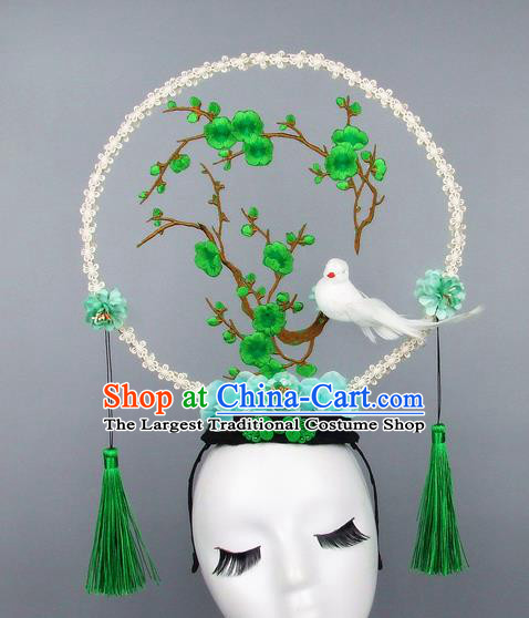 Handmade Halloween Green Plum Blossom Hair Accessories Chinese Stage Performance Hair Clasp Headdress for Women