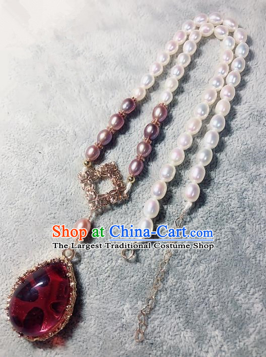 Chinese Traditional Handmade Hanfu Necklace Ancient Pearls Necklet for Women