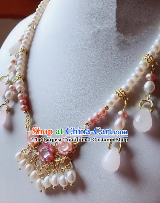 Chinese Traditional Handmade Hanfu Pearls Tassel Necklace Ancient Queen Necklet for Women