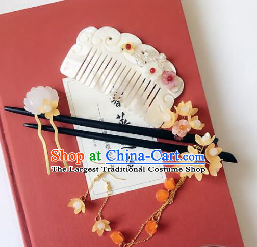Handmade Chinese Ancient Hair Accessories Shell Hair Comb Hanfu Hairpins Complete Set for Women