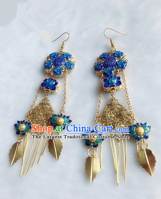 Top Grade Chinese Handmade Jewelry Accessories Blueing Lotus Earrings for Women