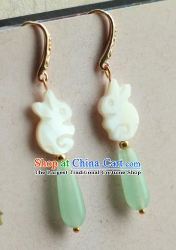 Traditional Chinese Handmade Ancient Jade Rabbit Earrings Accessories for Women