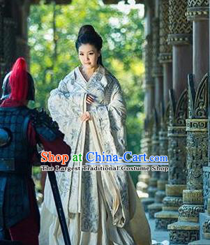 Chinese Traditional White Hanfu Dress Ancient Warring States Period Princess Embroidered Costumes for Women