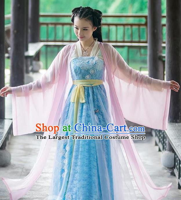 Chinese Traditional Princess Hanfu Dress Ancient Peri Fairy Embroidered Costumes for Women