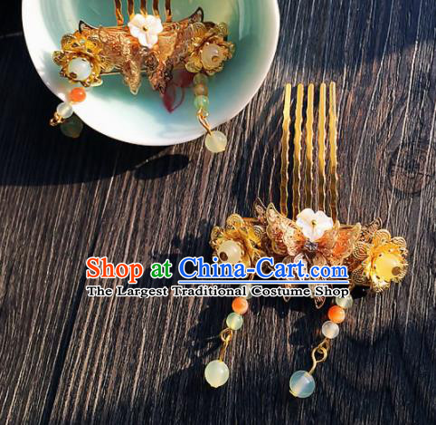Chinese Handmade Ancient Golden Butterfly Hair Comb Hair Accessories Hanfu Hairpins for Women