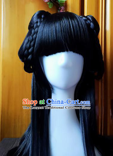 Chinese Ancient Hanfu Blunt Bangs Wigs Sheath Hair Accessories Traditional Princess Chignon for Women
