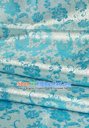 Asian Chinese Traditional Tang Suit Fabric Blue Satin Brocade Silk Material Classical Pattern Design Drapery