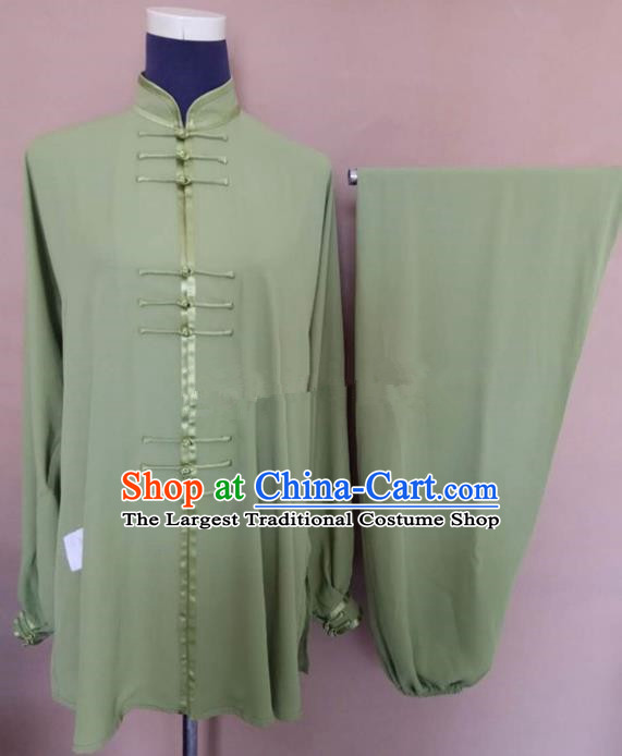 Chinese Traditional Kung Fu Martial Arts Costumes Tai Chi Training Green Clothing for Women