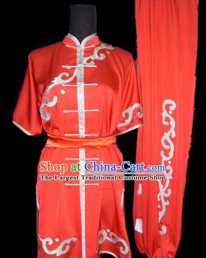 Chinese Traditional Kung Fu Red Silk Costumes Martial Arts Tai Chi Training Clothing for Women