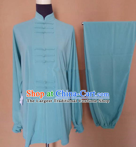 Chinese Traditional Martial Arts Green Silk Costumes Tai Chi Tai Ji Training Clothing for Adults