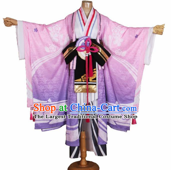 Asian Japanese Traditional Cosplay Yokime Costumes Ancient Pink Furisode Kimono Yukata Clothing for Women