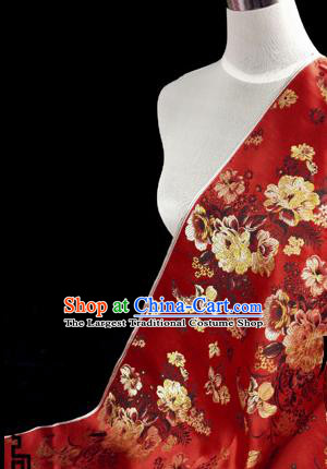 Asian Chinese Traditional Tang Suit Fabric Red Brocade Silk Material Classical Peony Pattern Design Drapery