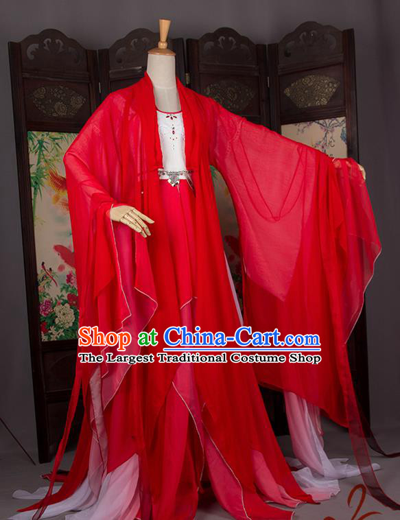 Traditional Chinese Handmade Cosplay Costumes Ancient Princess Wedding Red Hanfu Dress for Women