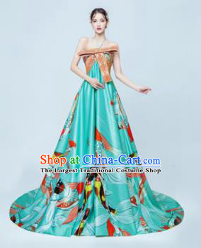 Chinese Classical Catwalks Costumes Traditional Green Full Dress for Women