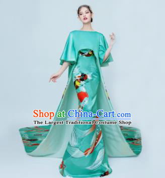 Chinese Classical Catwalks Costumes Traditional Green Trailing Full Dress for Women