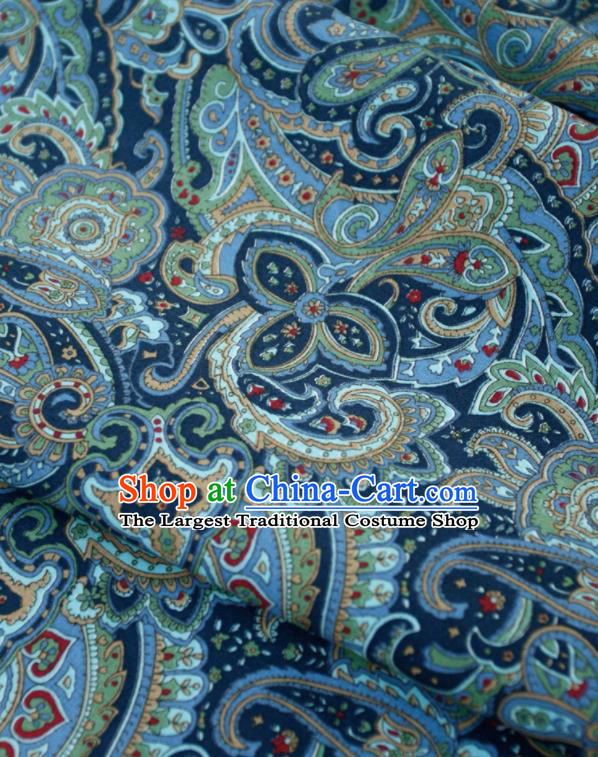 Asian Japanese Traditional Kimono Fabric Blue Brocade Silk Material Classical Pattern Design Drapery