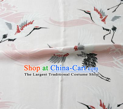 Asian Japanese Traditional Kimono White Brocade Fabric Silk Material Classical Cranes Pattern Design Drapery