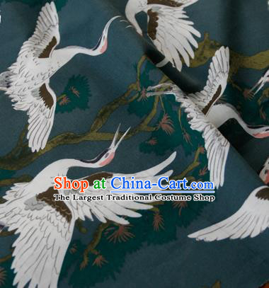 Asian Japanese Traditional Kimono Atrovirens Brocade Fabric Silk Material Classical Cranes Pattern Design Drapery