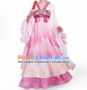 Chinese Traditional Cosplay Princess Costumes Ancient Peri Pink Hanfu Dress for Women