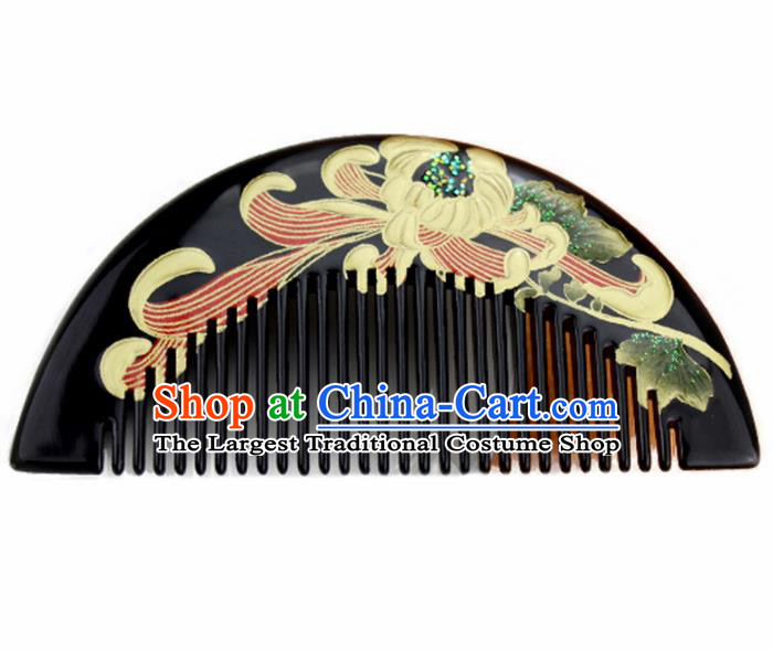 Japanese Traditional Courtesan Kimono Black Lacquer Hair Comb Ancient Geisha Hair Accessories for Women