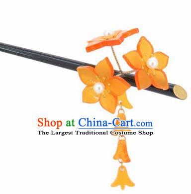 Japanese Traditional Courtesan Kimono Orange Sakura Tassel Hairpins Ancient Geisha Hair Accessories for Women