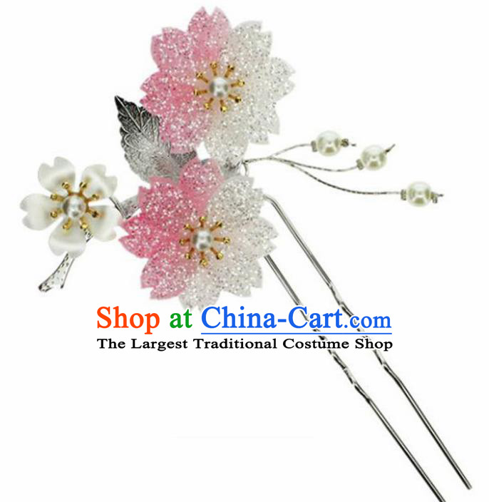 Japanese Traditional Kimono Pink Sakura Hairpins Ancient Geisha Hair Accessories for Women