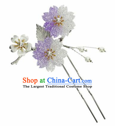 Japanese Traditional Kimono Purple Sakura Hairpins Ancient Geisha Hair Accessories for Women